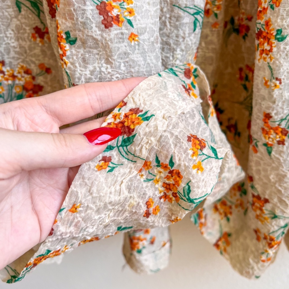Stunning Vintage 1930s Orange Floral Gown With Velvet Bows (XS/S) - Picture 11 of 14